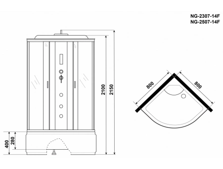 Душевая кабина Niagara Classic NG-2507-14F 80x80 с высоким поддоном, тонированным стеклом 25071434F - фото 18