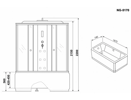 Душевая кабина Niagara Ultra NG-5170-01 170x75 с высоким поддоном, тонированным стеклом 51700134 - фото 3