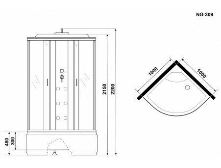 Душевая кабина Niagara Ultra NG-309-01 100x100 с высоким поддоном, комбинированным стеклом (прозрачным, матовым) 3090164 - фото 9