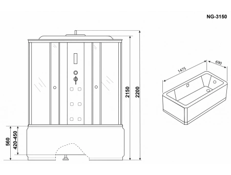 Душевая кабина Niagara Ultra NG-3150-01 150x70 с высоким поддоном, комбинированным стеклом (прозрачным, матовым) 31500164 - фото 10