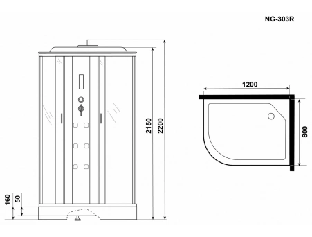 Душевая кабина Niagara Ultra NG-303-01R 120x80 с низким поддоном, комбинированным стеклом (прозрачным, матовым) 3030164R - фото 10