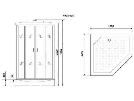 Душевая кабина Niagara Premium NG-6902-01D Black 100x100 с низким поддоном, тонированным стеклом 69020134DBLACK - фото 3
