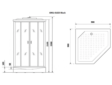 Душевая кабина Niagara Premium NG-6901-01GD Black 90x90 с низким поддоном, тонированным стеклом 69010134GDBLACK - фото 14