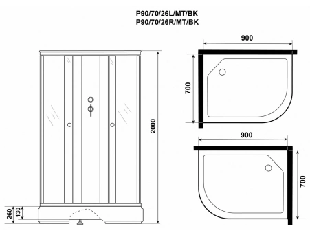 Душевая кабина Niagara Promo P90/70/26L/MT/BK 90x70 со средним поддоном, матовым стеклом - фото 10