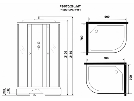 Душевая кабина Niagara Promo P90/70/26L/MT 90x70 со средним поддоном, матовым стеклом - фото 11