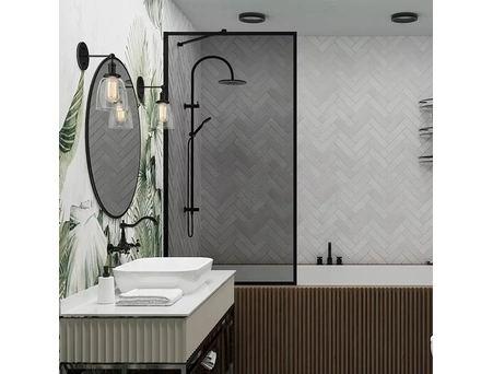 Шторка на ванну Veconi Palau PL-85B 60x150 с черным матовым профилем, тонированным стеклом (PL85B-60-05-C8)