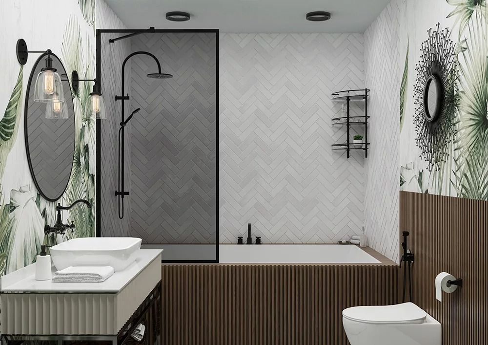 Шторка на ванну Veconi Palau PL-85B 60x150 с черным матовым профилем, тонированным стеклом (PL85B-60-05-C8)