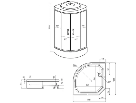 Душевая кабина Erlit ER 351026-C3-RUS 100x100 со средним поддоном, матовым стеклом - фото 7