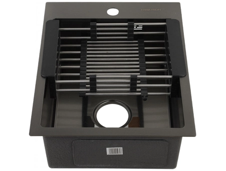 Кухонная мойка Fabia Profi 40503G 40x50 графит, врезная (с раздвижной корзиной, сифоном и ковриком) - фото 2