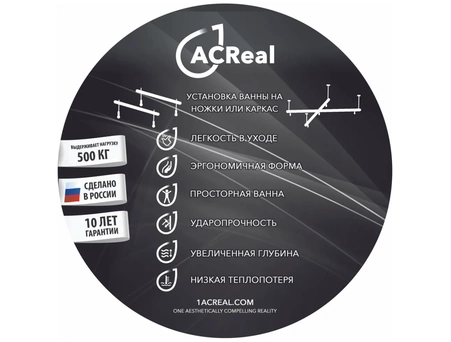Акриловая ванна 1ACReal Дюна 150x70 (с каркасом, экраном) Щ0000046111 - фото 10