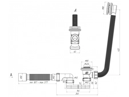 Сифон для ванны Ани пласт EC055S Click Clack плоский с гофрой 375x40/50 - фото 3