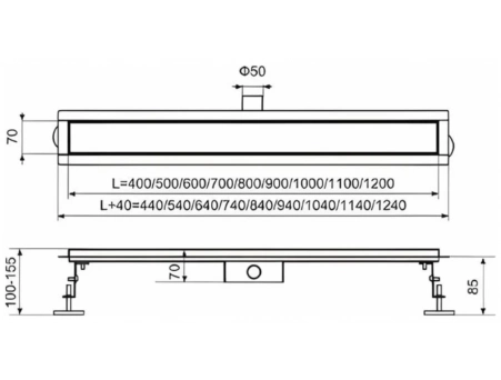 Душевой лоток Tim BAD4510002 1000x70 мм под кладку плитки (с комбинированным затвором) - фото 17
