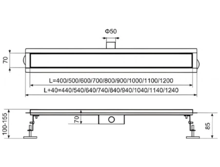 Душевой лоток Tim BAD455002 500x70 мм под кладку плитки (с комбинированным затвором) - фото 17
