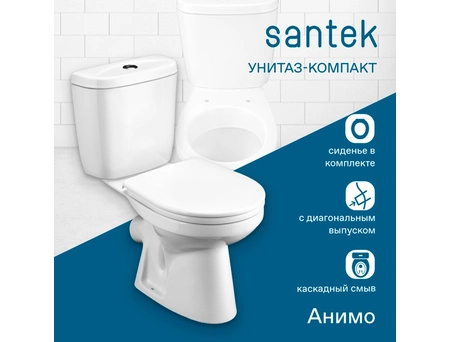 Унитаз-компакт Santek Анимо с косым выпуском, эконом 1 режим, сиденье из полипропилена 1WH110032 - фото 3