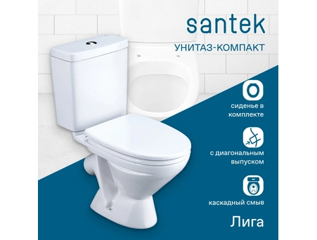 Унитаз-компакт Santek Лига с косым выпуском, стандарт 2 режима, сиденье из дюропласта 1WH302141 - фото 2