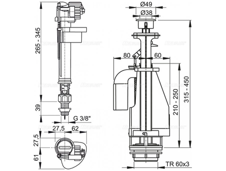 Выпускной комплект Alcaplast с двойной кнопкой SA08AS 1/2