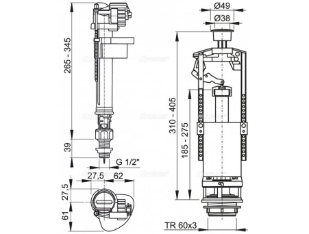 Выпускной комплект Alcaplast со Cтоп кнопкой SA2000SK 1/2