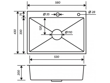Кухонная мойка РМС MR-5843 58x43 (с раздвижной корзиной, дозатором для жидкого мыла, сифоном) - фото 7