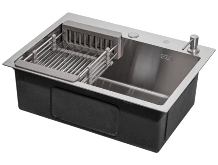 Кухонная мойка РМС MR-5843 58x43 (с раздвижной корзиной, дозатором для жидкого мыла, сифоном) - фото 3