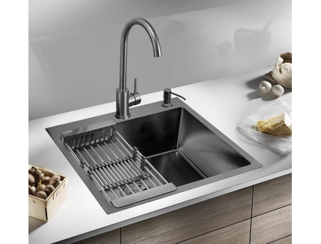 Кухонная мойка РМС MR-6050BL 60x50 графит (с раздвижной корзиной, дозатором и сифоном)