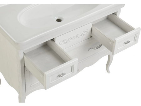 Комплект мебели для ванной ASB-Woodline Модерн 105 белый патина серебро (тумба с раковиной, зеркало) - фото 8
