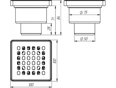 Душевой трап Aquant ST2110-50-MR 100x100 мм Ø50 мм (с гидрозатвором) - фото 8