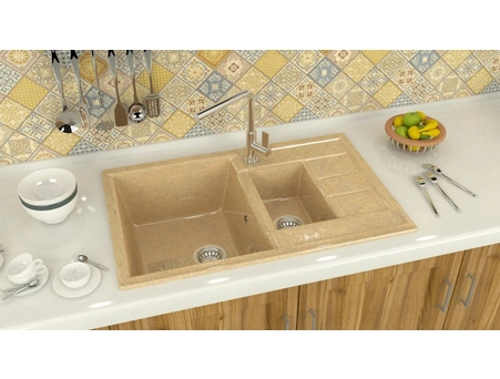 Кухонная мойка Marrbaxx Джоли Z161Q2 75x50.5x21.8 бежевый - фото 3