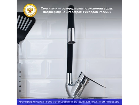 Смеситель для кухни РМС SL137BL-016F хромированный с гибким черным изливом - фото 3