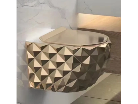 Подвесной унитаз Redo Geometry Gold 501 золотой, безободковый - фото 3