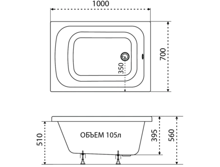 Акриловая ванна Triton Литл 100x70 (на ножках) Щ0000066027 - фото 12